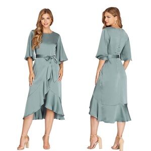 Silk flutter sleeve dress